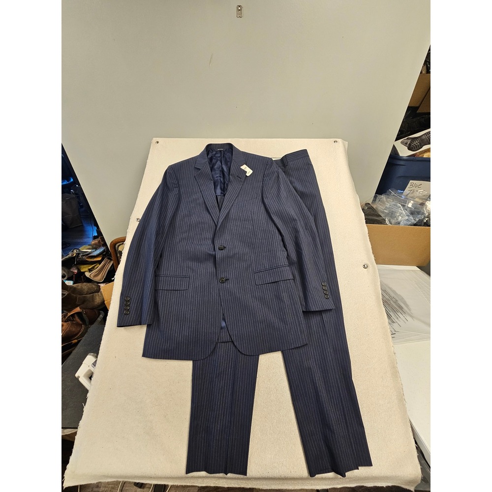 Brooks Brothers BrooksCool Pinstripe Suit Navy Blue 41L‎ W35 Full Canvas NEW